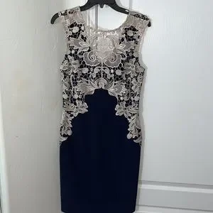 Lipsy Dresses Lipsy Usa Size 8 Blue Dress With White Lace Textured Chest Detailing Stretchy Poshmark